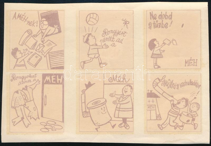'Rongyért pénzt ad a MÉH' - 6 db matrica a retró korszakból, ívben, 13,5×9 cm - Image 2