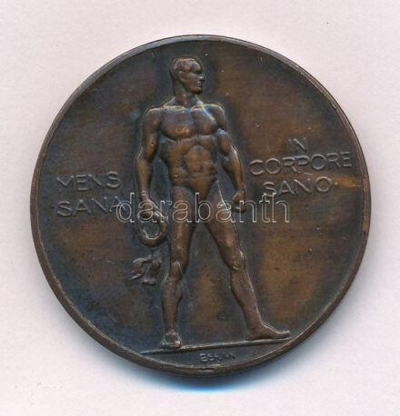 Berán Lajos (1882-1943) 1947. 'Mens sana in corpore sano (Ép testben ép lélek)' bronz díjérem, hátoldalán 'VAOSZ-Bankliga atlétika 1947 II' gravírozással (36mm) T:1- patina