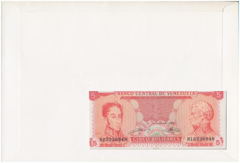 Venezuela 1989. 5B felbélyegzett borítékban, bélyegzéssel T:I- Venezuela 1989. 5 Bolívares in envelope with stamp and cancellation C:AU - Image 2
