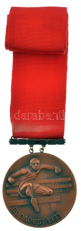 Gáll Gyula (1939-) 1983. 'Budapest 1983 / XIV. Fedettpályás Atlétikai Európa Bajnokság' bronz díjérem szalagon, eredeti tokban (60mm) T:1-