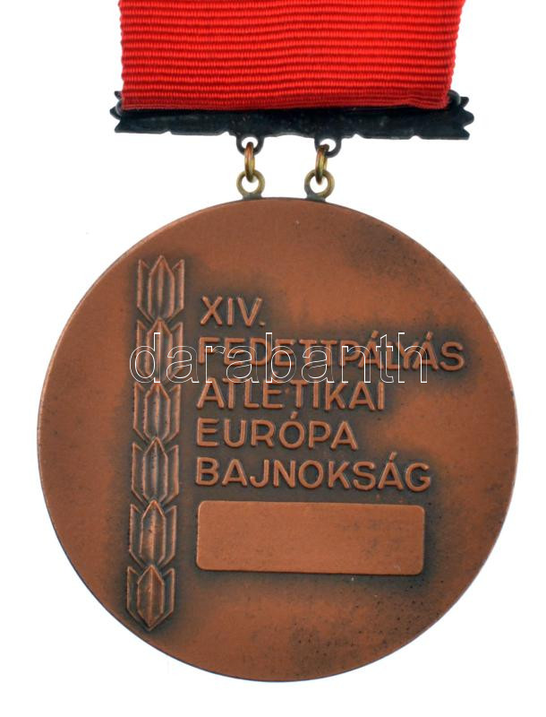 Gáll Gyula (1939-) 1983. 'Budapest 1983 / XIV. Fedettpályás Atlétikai Európa Bajnokság' bronz díjérem szalagon, eredeti tokban (60mm) T:1- - Image 2