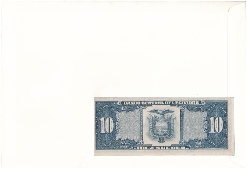 Ecuador 1986. 10S felbélyegzett borítékban, bélyegzéssel T:I Ecuador 1986. 10 Sucres in envelope with stamp and cancellation C:UNC - Image 2