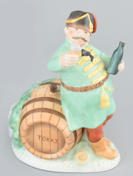 Herendi porcelán borívó, 'Tokaj' felirattal, kézzel festett, jelzett, hibátlan, m: 18,5 cm