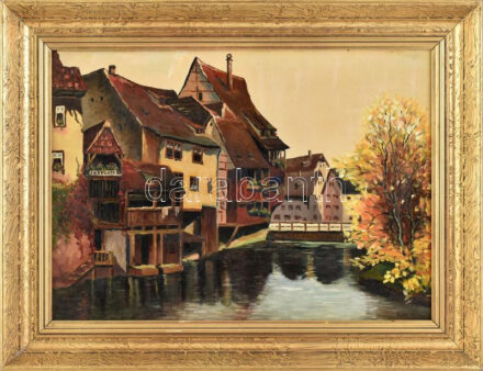 Olvashatatlan (Navesnik?) jelzéssel: Városrészlet (Németország?). Olaj, vászon, Dekoratív fakeretben, 33x46 cm