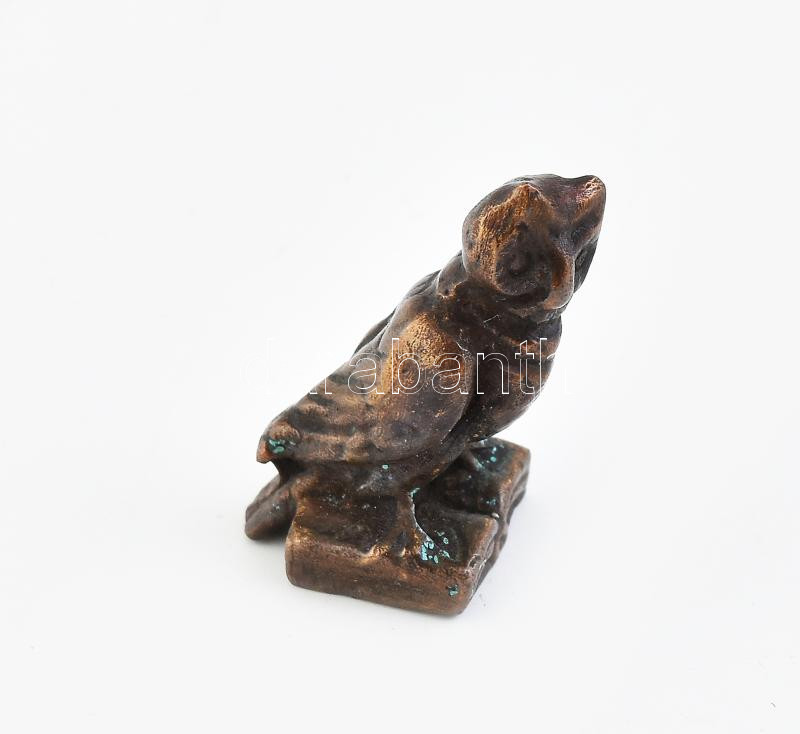 Könyves bagoly, bronz figura, jelzés nélkül, m: 3 cm