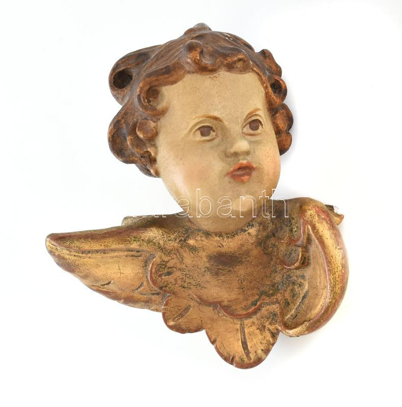 Puttófej, mázas kerámia, jelzett, kopással 12x12 cm