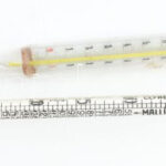 5 db araometer 2 db 100 C és 150 C-os, maligánmérő eredeti tokban lombik higanyos hőmérők. - Image 2