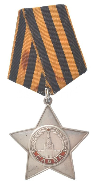 Szovjetunió 1943. 'Dicsőség rendje, III. osztály' Ag kitüntetés mellszalaggal, hátoldalán gravírozott '536767' sorszám T:2,2- a mellszalag sérült, foltos Soviet Union 1943. 'Order of Glory, 3rd Class' Ag decoration on ribbon with