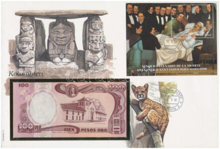 Kolumbia 1989. 100P felbélyegzett borítékban, bélyegzéssel T:I Kolumbia 1989. 100 Pesos in envelope with stamp and cancellation C:UNC