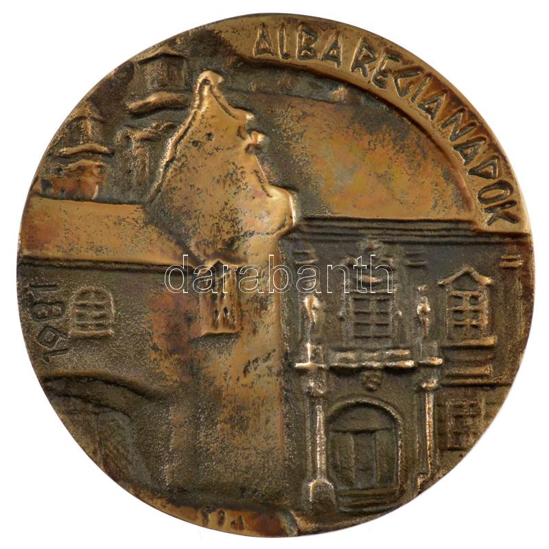 1981. 'Alba Regia napok 1981' öntött bronz emlékérem díszdobozban (102mm) T:1 kis patina