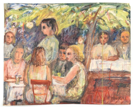 Murai jelzéssel: Társaság. Vegyes technika, papír, lapszéli apró szakadásokkal, 49x60,5 cm