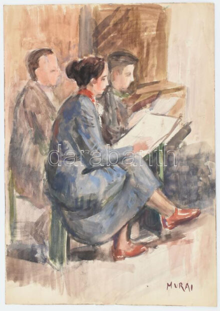 Murai jelzéssel: Festőiskola. Akvarell, papír. 30x42,5 cm