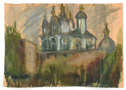 Jelzés nélkül: Ortodox templom. Akvarell, papír. Lapszéli apró sérüléssel. 41,5x58 cm