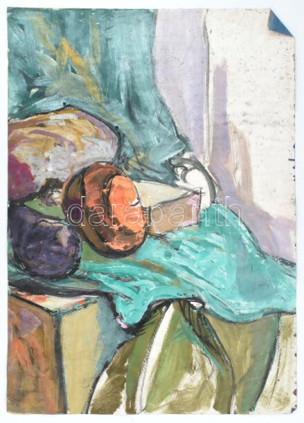 Jelzés nélkül: Színes kép (kétoldalas mű). Tempera, papír. Lapszéli sérüléssel. Kissé foltos. 50x70 cm