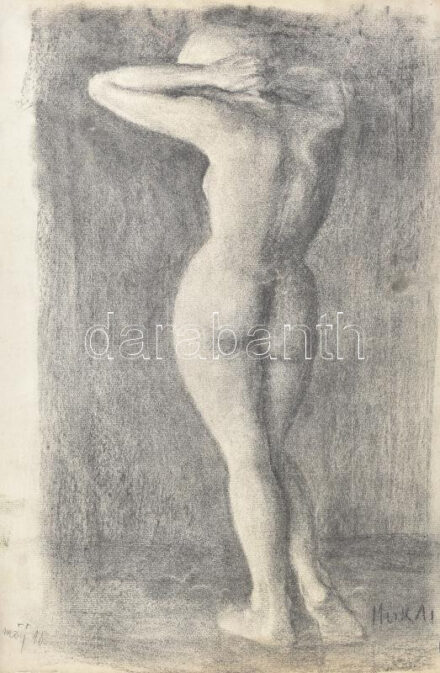 Murai jelzéssel: Álló női hátakt. Szén, papír. Feltekerve. Törésnyommal. 59x32 cm