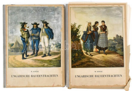 Kresz, Mária: Ungarische Bauerntrachten (Magyar parasztviselet). Bp, 1957, Akadémiai Kiadó, 163+1 p.+96 t. Német nyelven. Kiadói félvászon-kötésben, a borítón kopásnyomokkal, a táblák félvászon mappája sérült, a kartontok