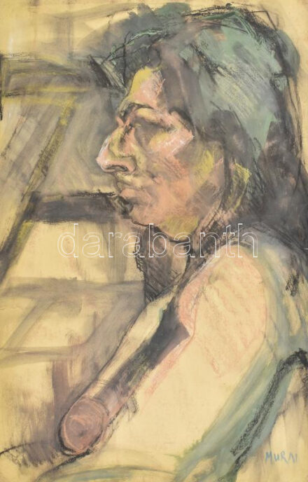 Murai jelzéssel: Portré. Vegyes technika, papír. Feltekerve. Lapszéli szakadásokkal. 70x50 cm