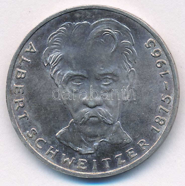 NSZK 1975G 5M Ag 'Albert Schweitzer' T:1,1- patina FRG 1975G 5 Mark 'Albert Schweitzer' C:UNC,AU patina Krause KM#143