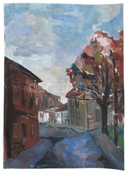 Olvashatatlan jelzéssel: Kisvárosi utca. Tempera, papír. 51x38 cm