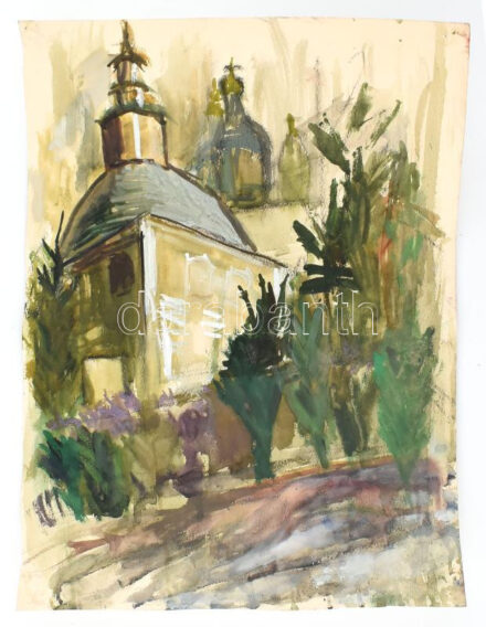 Jelzés nélkül: Városrészlet. Gouache, papír. 51x37 cm