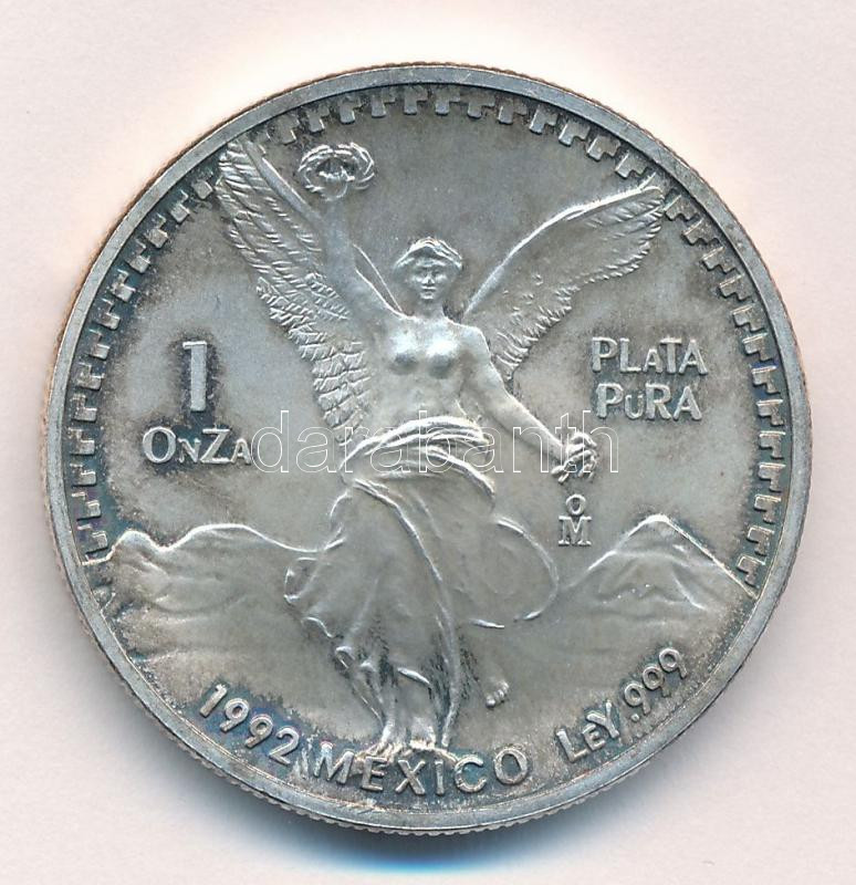 Mexikó 1992. 'Szabadság' befektetési ezüst érem (1 uncia/31,37g/0.999/35mm) T:2 patina Mexico 1992.'Liberty' investment silver coin (1oz/31,37g/0.999/35mm) C:XF patina