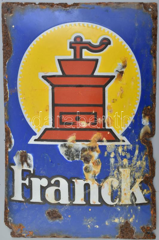 Franck kávé, zománcozott fém tábla, sérült, rozsdás, 50×33 cm