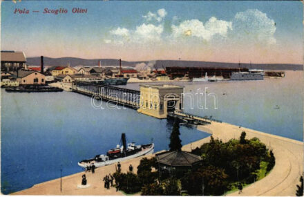 Pola, Pula; Scoglio Olivi / island with Austro-Hungarian Navy shipyard, K.u.K. Kriegsmarine. Guido Costalunga, 1910/11.