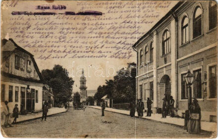 1914 Rava-Ruska, Rawa Ruska; C. k. Sad powiatowy, Ulica Mickiewicza / district court, street view + 'Proviantoffizier des k.u.k. 10. Kavallerietruppendivisionskommadnos' (EM)