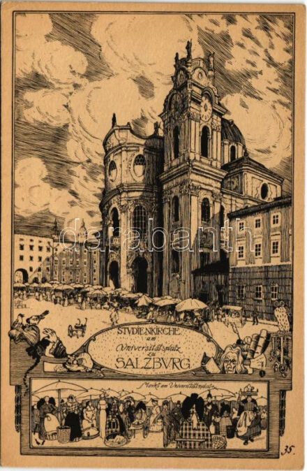 Salzburg, Studienkirche am Universitätsplatz, Markt / church, market s: Seidl (EK)