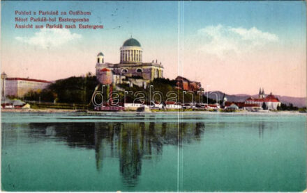 1927 Esztergom, Nézet Párkányból (Parkan, Stúrovo) Esztergomba, Bazilika. Gondos Vilmos kiadása. Machaty felvétele (EK)