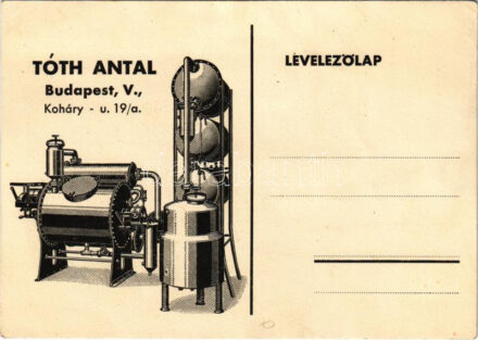 Tóth Antal üzletének reklámja, hátoldalon mosógép árak. Budapest V. Koháry utca 19/a / Hungarian shop advertisement card (EK)