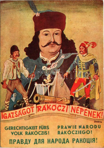Igazságot Rákóczi népének! Kiadja a Magyarországi Ruszinszkóiak Szövetkezete / Justice for the nation of Rákóczi. Hungarian irredenta art postcard s: Barta + '1938 Kassa visszatért' So. Stpl. (kis szakadás / small tear)