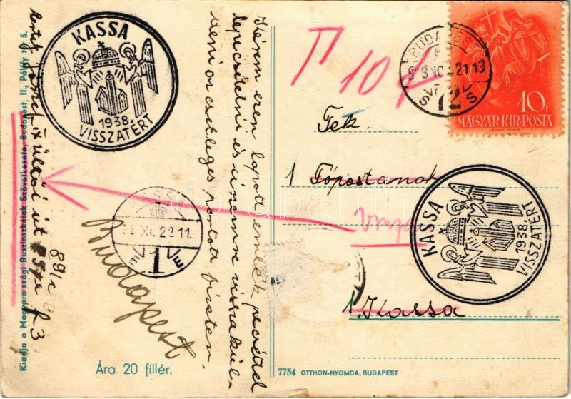 Igazságot Rákóczi népének! Kiadja a Magyarországi Ruszinszkóiak Szövetkezete / Justice for the nation of Rákóczi. Hungarian irredenta art postcard s: Barta + '1938 Kassa visszatért' So. Stpl. (kis szakadás / small tear) - Image 2