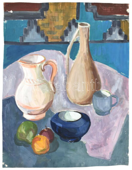 Olvashatatlan cirill betűs jelzéssel: Csendélet. Gouache, papír, kissé sérült, 59x78 cm