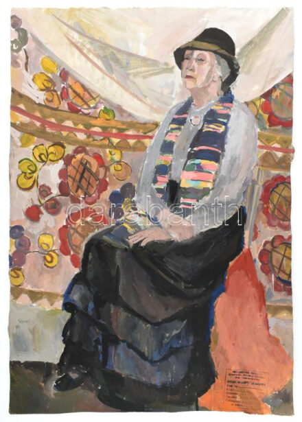 Olvashatatlan cirill betűs jelzéssel: Kalapos hölgy portréja. Gouache, papír, kissé sérült, szovjet vagy orosz kiviteli bélyegzővel, 54x79 cm