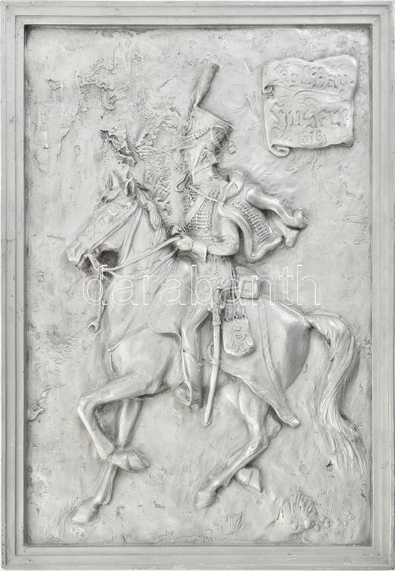 Bajor királyi huszár Nagy méretű ón fali kép. 24x40 cm - Image 2