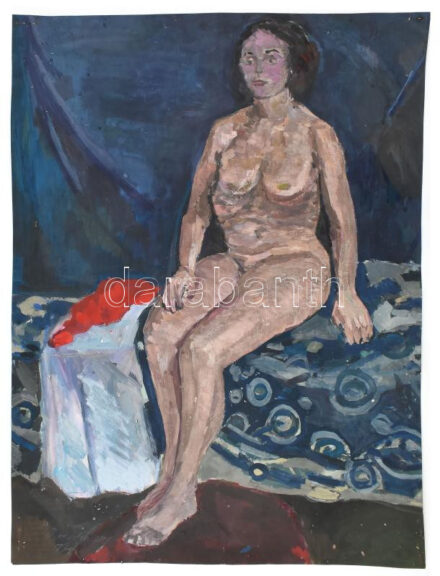 Olvashatatlan jelzéssel: Ülő női akt. Gouache, papír, kissé sérült, orosz vagy szovjet kiviteli pecséttel, 71x52,5 cm