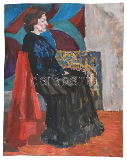 Jelzés nélkül: Fotelben ülő hölgy. Gouache, papír, kissé sérült, 70x55,5 cm