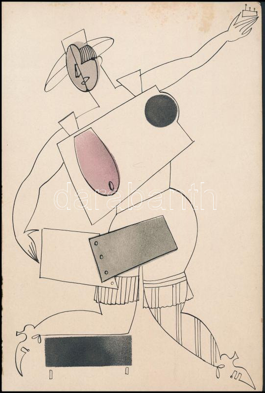 Jelzés nélkül, 4 db mű: Alakok. Vegyes technika, papír, kissé sérült, kissé foltos, 30,5x20 cm - Image 4