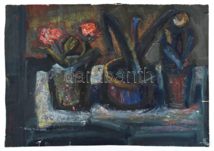 Sebestyén József András (?-): In memoriam VA. Olaj, papír, jelzett a hátoldalán, sérült, 34,5x50 cm