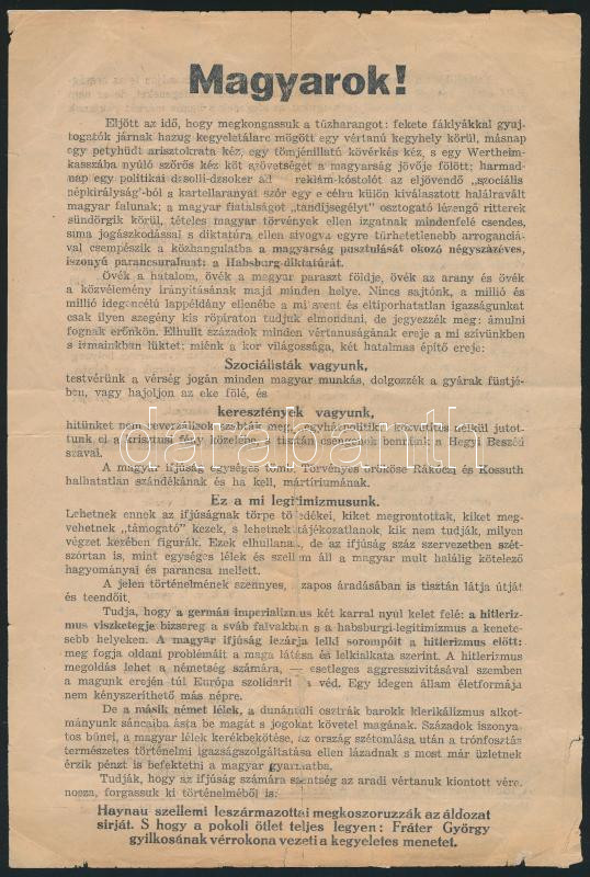cca 1920 Szocialisták a Habsburg diktatúra ellen röplap