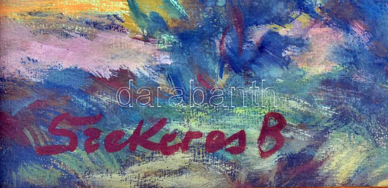 Szekeres Béla (Budapest, 1890 - ?): Asszonyok a tájban. Olaj, tempera, papír, üvegezett keretben. Jelezve balra lent: Szekeres B. 46x50 cm. 'Festő, grafikus. Tanulmányait az Iparművészeti Főiskolán végezte. 1911-1912-ben Rio de - Image 2