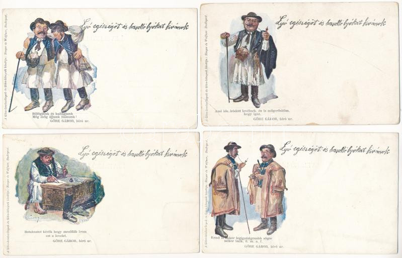 8 db RÉGI magyar folklór művészlap: Göre levelezőlapok / 8 pre-1945 Hungarian folklore art postcards