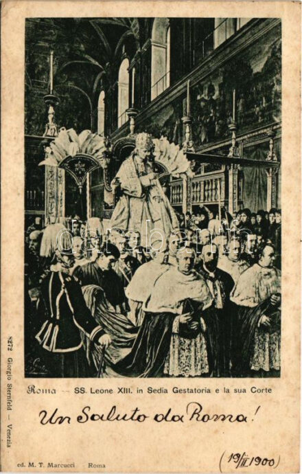 1900 Roma, Rome; SS Leone XIII in Sedia Gestatoria e la sua Corte / Pope Leo XIII (fl)