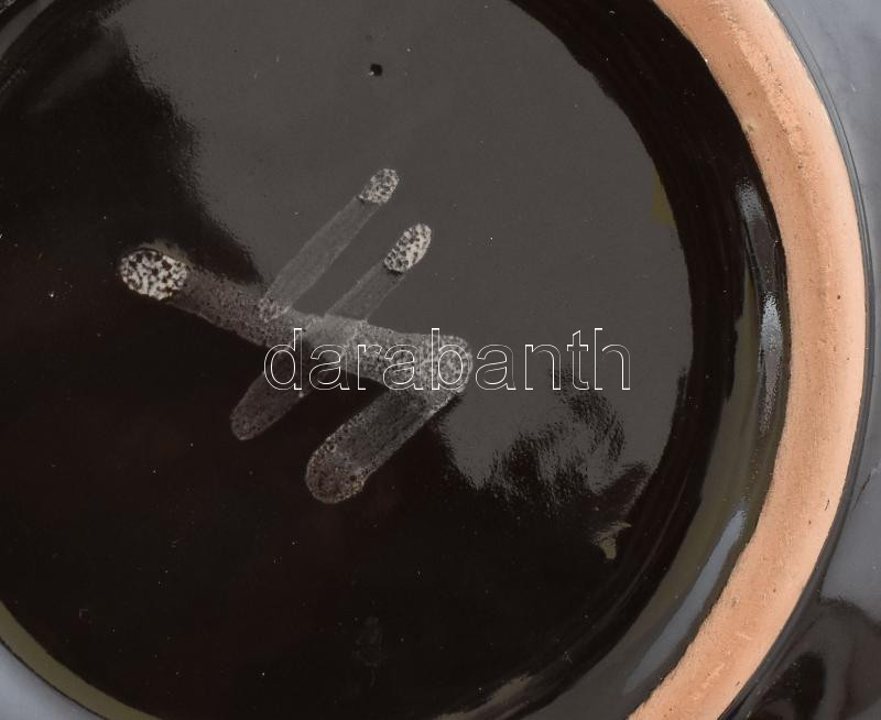 VK jelzéssel: Mázas kerámia tál. Kézzel festett, jelzett, hibátlan 20 cm - Image 2