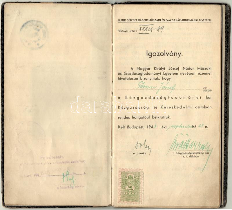 1943 Közgáz hallgató leckekönyve - Image 3