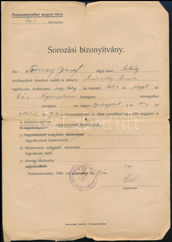 cca 1920-1946 3 db katonai igazolvány, sorozási bizonyítvány - Image 2
