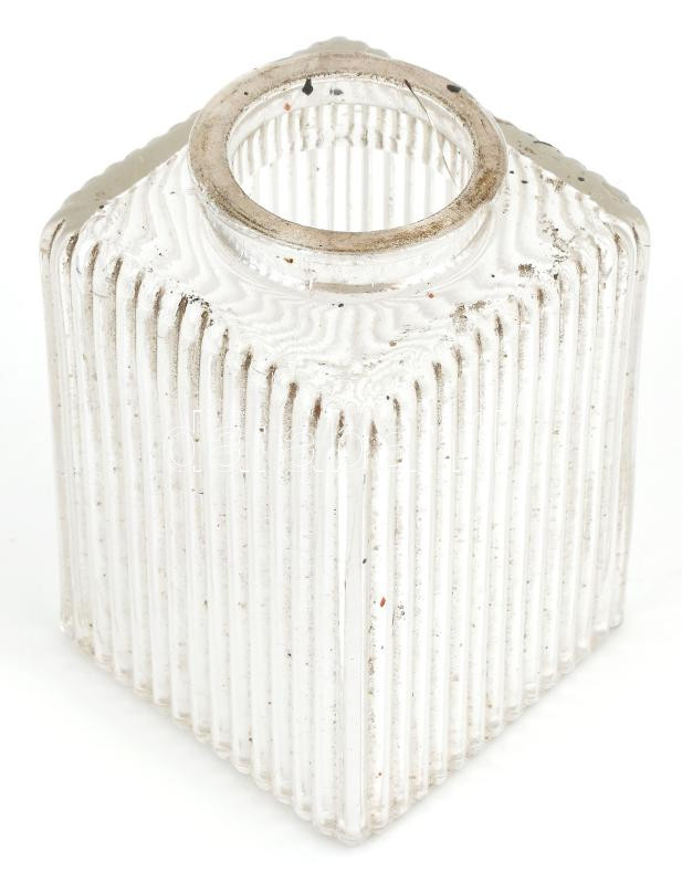 Art deco falikar, nikkelezett fém, szögletes üvegbúrával, a búrán kis repedés és csorba, 20x15x8,5 cm - Image 4