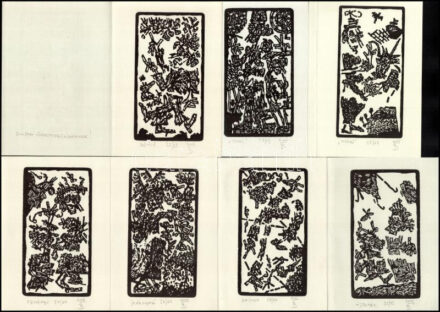 Banga Ferenc (1947-): 8 db újévi kisgrafika. Linómetszet, jelzettek. 12x9 cm