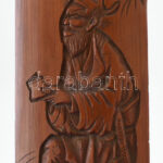 Kínai lapozó, gazdagon díszített mintával, faragott bambusz, kis sérüléssel, h: 43,5 cm - Image 3